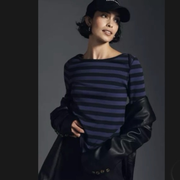 Maeve Tops - Maeve Anthropologie Blue & Black Striped Long Sleeve Knit Top Soft Casual XL